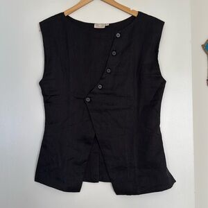 Black Sleeveless Linen Vest